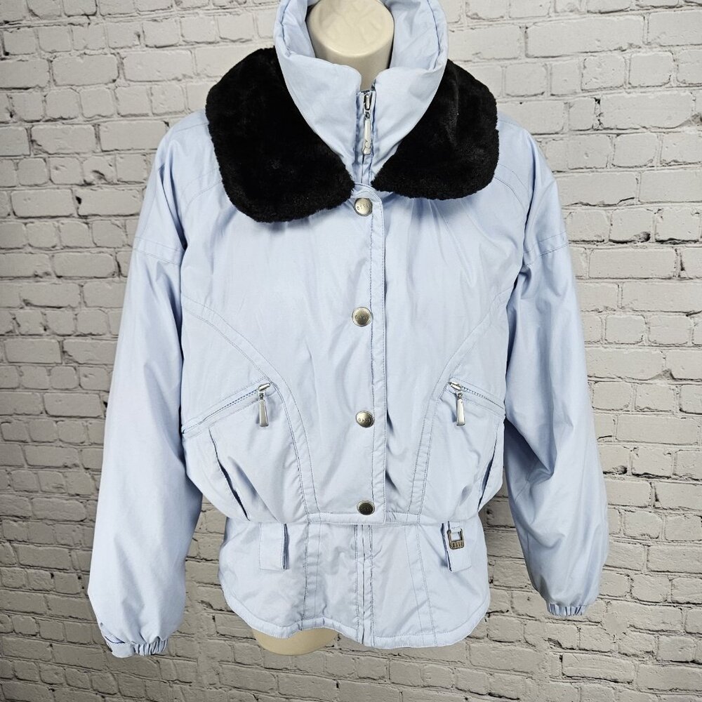 VTG Ossi Skiwear Blue Faux Fur Collar Insulated Full Zip Inner Pocket Jacket 8